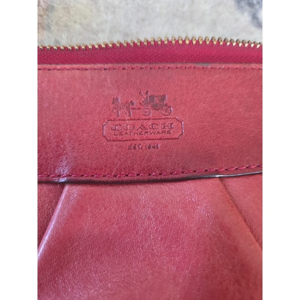 Coach Madison 12944 Coral Red Pleated Leather Hobo Shoulder Bag Purse Brass...